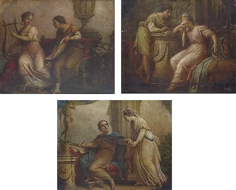 Saffo con il poeta lirico Alceo; Lesbia con il poeta Catullo; e [forse] il poeta Callimaco